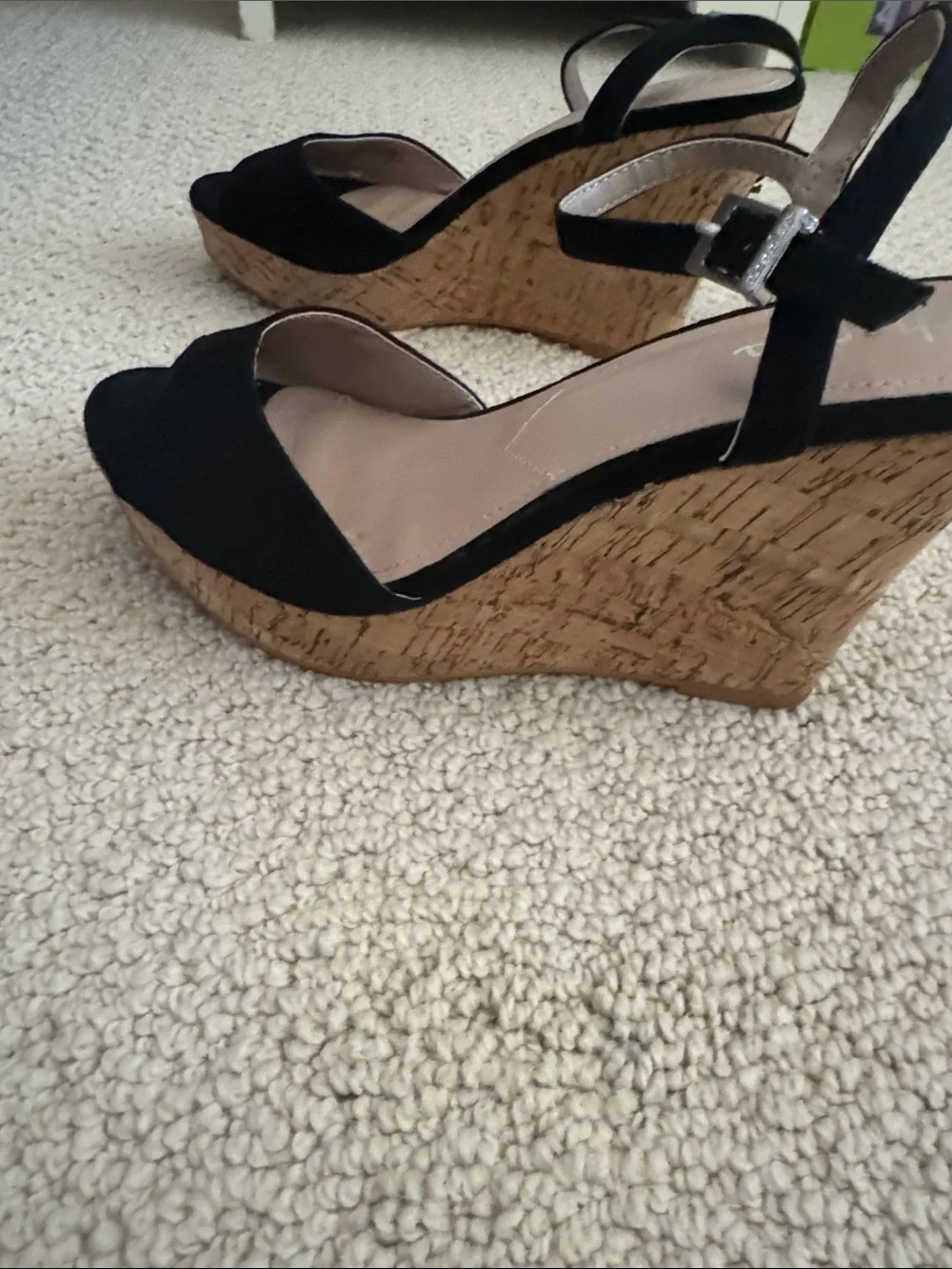 Charles by Charles David Black Suede Wedge Sandals with Ankle Strap